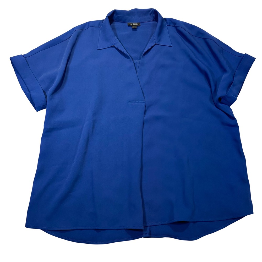J. Jill Blouse Womens L Blue Wearever Easy Care Short Sleeve Split Neck Casual